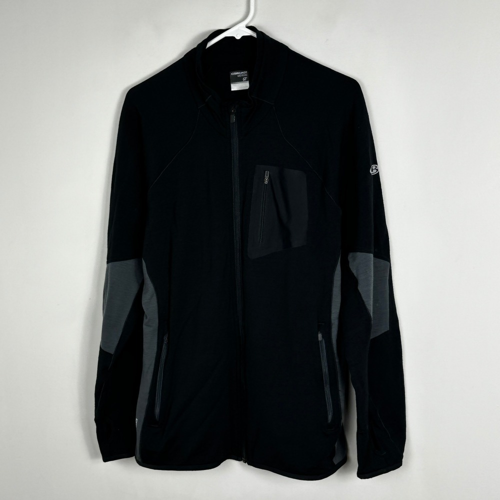 Icebreaker Mens Full Zip Fleece Jacket Black Mens Sz Large Merino Wool Outdoors